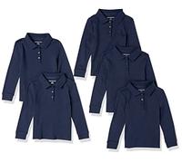 Amazon Essentials Polo in Tessuto Interlock a Maniche Lunghe Bambine e Ragazze, Pacco da 5, Blu Marino, 11-12 Anni