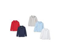 Amazon Essentials Polo in Tessuto Interlock a Maniche Lunghe Bambine e Ragazze, Pacco da 5, Multicolore, 4 Anni