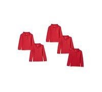 Amazon Essentials Polo in Tessuto Interlock a Maniche Lunghe Bambine e Ragazze, Pacco da 5, Rosso, 11-12 Anni