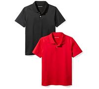 Amazon Essentials Polo Tecniche a Maniche Corte Performance Bambini e Ragazzi, Pacco da 2, Nero/Rosso, 5 Anni