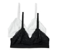 Amazon Essentials Reggiseno a Triangolo Elasticizzato Galloon in Pizzo Sfoderato, Nero/Bianco, XL