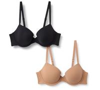 Amazon Essentials Reggiseno Demi Foderato in Microfibra Effetto Pesca Donna, Pacco da 2, Bronzo Lavato/Nero, 3A