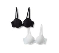 Amazon Essentials Reggiseno Demi Foderato in Microfibra Effetto Pesca Donna, Pacco da 2, Nero/Bianco, 2B