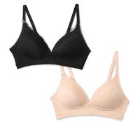 Amazon Essentials Reggiseno per Allattamento con Coppe Apribili con Clip in Microfibra Effetto Pesca con Bordo in Pizzo Donna, Pacco da 2, Nero/Petalo Chiaro, 1B