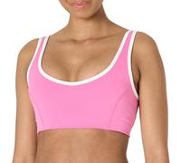 Amazon Essentials Reggiseno Sportivo Tecnico in FormFlex Morbidissimo, Sostegno Leggero con Scollo a V, con Bordatura a Contrasto Donna, Bianco/Rosa Fenicottero, XL