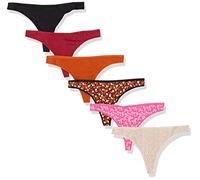 Amazon Essentials Ropa Interior Estilo Tanga de Tira en Algodón Mujer, Pack de 6, Floreale/Motivo Floreale Piccolo/Multicolore/Pois, 42