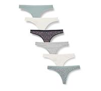 Amazon Essentials Ropa Interior Estilo Tanga de Tira en Algodón Mujer, Pack de 6, Motivo Floreale Piccolo/Multicolore/mélange/Stampa Animalier, 36