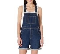 Amazon Essentials Salopette Corta in Denim, Mediamente Elasticizzata, con Spalline Regolabili, Vestibilità Comoda Donna, Lavaggio scuro, XS