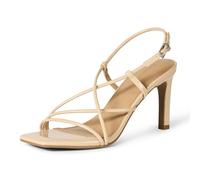 Amazon Essentials Sandali con Tacco a Spillo e Cinturino Donna, Beige Vernice, 39 EU