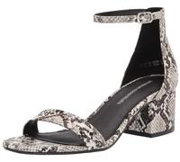 Amazon Essentials Sandali con Tacco e Due Cinturini Donna, Nero Bianco Ecopelle Di Serpente, 36 EU