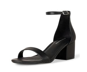 Amazon Essentials Sandali con Tacco e Due Cinturini Donna, Nero Finta Pelle, 41 EU