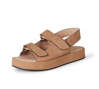 Amazon Essentials Sandalo con Plateau con 3 Cinturini Regolabili Donna, Cammello Finta Micro Scamosciato, 38.5 EU