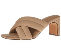 Amazon Essentials Sandalo con Tacco Incrociato con Cinturini Imbottiti e Soletta in Memory Foam Donna, Beige Finta Micro Scamosciato, 44.5 EU