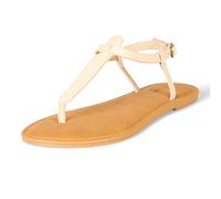 Amazon Essentials Sandalo Infradito Casual con Cinturino alla Caviglia Donna, Beige Chiaro, 43 EU Larga
