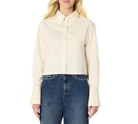 Amazon Essentials (Scelto da Demi Camicia Button-Down Corta Moderna in Popeline di Cotone, Elasticizzata, vestibilità Oversize Donna, Crema, XL