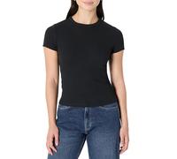 Amazon Essentials (Scelto da Demi) T-shirt a Maniche Corte a Costine, Elasticizzata, Vestibilità Aderente Donna, Nero, M