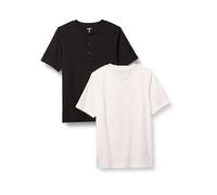 Amazon Essentials Serafino a Maniche Corte in Cotone dalla vestibilità Standard Uomo, Pacco da 2, Bianco/Nero, S