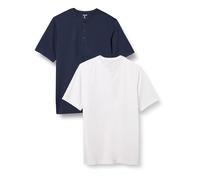 Amazon Essentials Serafino ad Asciugatura Rapida a Maniche Corte dalla vestibilità Standard Uomo, Pacco da 2, Bianco/Blu Marino Scuro, M