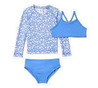 Amazon Essentials Set Bikini Tre Pezzi, con Rashguard a Maniche Lunghe Bambine e ragazze, Blu/Floreale Ditsy, 10 anni