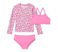 Amazon Essentials Set Bikini Tre Pezzi, con Rashguard a Maniche Lunghe Bambine e ragazze, Rosa Acceso/Conchiglie, 10 anni