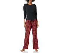 Amazon Essentials Set da Notte da Donna con Pantaloni in Flanella Leggera e Maglietta a Maniche Lunghe, Rosso/Nero, Mini Plaid di Bufalo, S