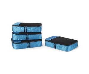 Amazon Essentials, Set di 4 Packing Cube, Accessori da Viaggio, Organizer per Bagagli con Doppia Cerniera, Parte Superiore in Rete, Poliestere, Medium, Blu Cielo (in Precedenza Amazon Basics)
