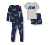 Amazon Essentials Set di Pigiama da Notte Attillati in Cotone Unisex Bambini e Ragazzi, Logo Di Batman - Da Bambini, 6-7 anni