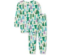 Amazon Essentials Set di Pigiama da Notte Attillati in Cotone Unisex Bimbi, Ecru Alberi di Natale, 12 Mesi