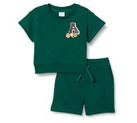 Amazon Essentials Set felpa e pantaloncini dalla vestibilità comoda Bambini e ragazzi, Pacco da 2, Verde Scuro Alphabet, 11-12 anni