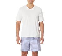 Amazon Essentials Set Pigiama con Maglietta a Maniche Corte con Scollo a V e Pantaloncini con Vestibilità Comoda Uomo, Check/Avorio, XL