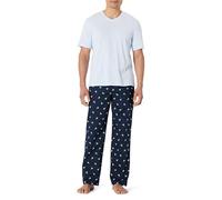 Amazon Essentials Set Pigiama con Pantaloni in Popeline di Cotone Elasticizzato e Maglietta in Jersey di Cotone Uomo, Anatre/Blu Chiaro, M