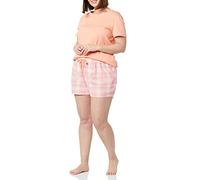 Amazon Essentials Set Pigiama con T-Shirt in Cotone e Pantaloncini in Flanella Leggeri Donna, Pesca/A Quadretti, S