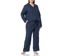 Amazon Essentials Set pigiama da donna in flanella a maniche lunghe con bottoni sul davanti e pantaloni, stampa a pois blu navy, M