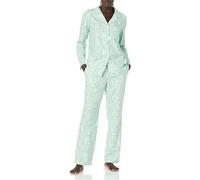 Amazon Essentials Set pigiama da donna in flanella a maniche lunghe con bottoni sul davanti e pantaloni, verde menta animali della foresta, L