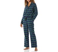 Amazon Essentials Set Pigiama da Donna in Flanella a Maniche Lunghe con Bottoni sul Davanti e Pantaloni, Blu Cobalto Verde Blackwatch Plaid, XXL