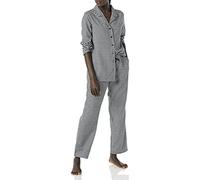 Amazon Essentials Set pigiama in flanella di pantaloni e camicia con bottoni frontali a maniche lunghe Donna, Bianco Nero Percalle, XL