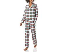 Amazon Essentials Set Pigiama in Flanella di Pantaloni e Camicia con Bottoni Frontali a Maniche Lunghe Donna, Rosso Tartan, S