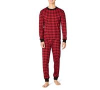 Amazon Essentials Set Pigiama in Maglia Uomo, Rosso Ciliegia/Nero A Quadri Grandi Classici, XL
