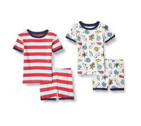Amazon Essentials Set pigiama unisex per bambini, in cotone, vestibilità aderente, blu acqua pallido/rosso/bianco/a righe/sì, 8