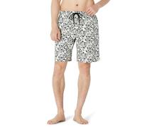 Amazon Essentials Shorts da Bagno da 23cm con Fodera Interna in Rete, Tasche, Chiusura con Coulisse Uomo, Nero Avorio Foglie Tropicali, L