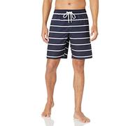 Amazon Essentials Shorts da Bagno da 23cm con Fodera Interna in Rete, Tasche, Chiusura con Coulisse Uomo, Blu Marino Righe, L