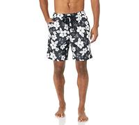 Amazon Essentials Shorts da Bagno da 23cm con Fodera Interna in Rete, Tasche, Chiusura con Coulisse Uomo, Nero Fiori di Ibisco, L