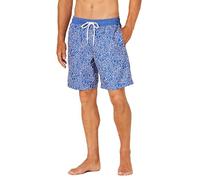Amazon Essentials Shorts da Bagno da 23cm con Fodera Interna in Rete, Tasche, Chiusura con Coulisse Uomo, Blu Marino Bianco Floreale Pennellato, L