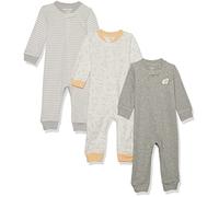 Amazon Essentials Sleep and Play, confezione da 3 pezzi, unisex, in cotone, senza piedi, con cerniera, colore: grigio mélange/bianco sporco a righe