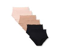 Amazon Essentials Slip Alto in Microfibra Effetto Pesca con Bordo in Pizzo Donna, Pacco da 6, Bronzo Lavato/Nero/Petalo Chiaro, 44