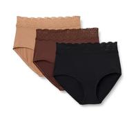 Amazon Essentials Slip Alto in Microfibra Effetto Pesca con Bordo in Pizzo Donna, Pacco da 6, Bronzo Lavato/Nero/Nocciola, 52