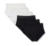 Amazon Essentials Slip Alto in Microfibra Effetto Pesca con Bordo in Pizzo Donna, Pacco da 6, Nero/Bianco, 40