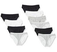 Amazon Essentials Slip Bikini in Cotone (Disponibile in Taglie Forti) Donna, Pacco da 10, Nero/Bianco Brillante/Grigio, 50