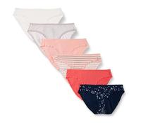 Amazon Essentials Slip Bikini in Cotone (Disponibile in Taglie Forti) Donna, Pacco da 6, Multicolore/Pois/Righe/Stelle, 44