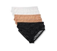 Amazon Essentials Slip Brasiliana in Pizzo Elasticizzato Donna, Pacco da 6, Bianco/Bronzo Lavato/Nero, 42